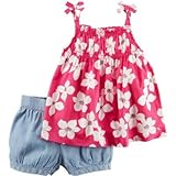 Carter's(カーターズ) 2ピースフローラルタイタンク&シャンブレーバブルショートセット ピンク 上下セット 9ヶ月【並行輸入】
