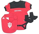 NCAA公式Indiana Hoosiersロゴ3個入ります。ボディスーツ、Bib and BootieクリーパーCrawler 3-6 Months