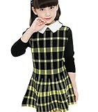 Plus Nao(プラスナオ) 子供用 ミニワンピース フレア 長袖 白襟付き チェック×無地 卒業式 卒園式 入園式 入学式 結婚式 発表会 100 110 12 イエロー 110