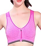 Moyishi フルカップフロントファスナーノンワイヤー高強度スポーツブラ 吸汗速乾 (M(34B 34C), 赤)