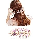 カラフルなバレッタ髪留め ビジュー 髪飾り ヘアピン おしゃれ ヘアアクセサリー パーティー 結婚式 レディース（5色） (ピンク)