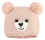 GEMVIE ベビーハット ニットハット クマ造形 耳飾り 赤ちゃん 帽子 キッズ用 男の子 女の子 防寒 可愛い お出かけ 通園 S ピンク