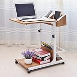 パソコンデスク サイドテーブル キャスター ミニデスク ベッドテーブル 昇降式サイドテーブル キャスター付きデスク 可移動デスク 収納棚 付き ナイトテーブル ナチュラル