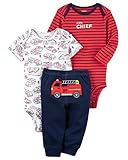 カーターズ carter's 男の子用Little CHIEF消防車ボディースーツ2枚xコーデパンツ上下3点セット (12months(72-78cm)) [並行輸入品]