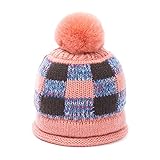 (よキーよ)Yokeeyo ニット帽子 可愛いボンボン付き帽子 耳まであたたかキャップ 赤ずきんちゃん風ニットキャップ 毛糸ハット マルチカラー チェック 秋冬 防寒 ケーブル編み スタイリッシュ キ
