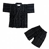 甚平 じんべい 男の子 ベビー しじら織り じんべえ 上下セット ブラック 95