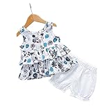 ベイビー服 女の子 Pojour ノースリーブトップス Ｔシャツ+パンツ ガールズキャミソール 可愛い花2セット 子供ギフト 綿 通気 90cm