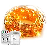 ARDUXストリングライト、LED防水60 LEDゴールデンワイヤーバッテリーパワードストリングライト、8モードリモコン付きホームガーデン装飾