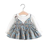 FEVON　ワンピース　ベビー服　キッズドレス　女の子　長袖　春秋　フェイクキャミソール　かわいい　花柄　フリル　ふわふわ　フォーマル　新生児　赤ちゃん　オシャレ　出産祝い　結婚式 　入園式　通園　七