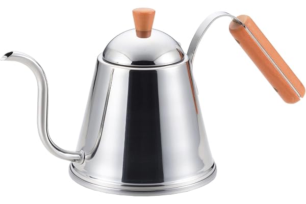 ヨシカワ(Yoshikawa) コーヒーポット ステンレス ドリップポット 1.0L 細口 木柄 ハンドル 日本製 ガス火・IH対応 カフェタイム SH7090