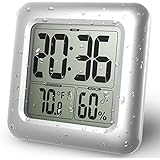 BALDR 温度計 湿度計 デジタル 温湿度計 防水 温度 湿度計 LCD防水時計大画面 シャワー時計 温度計 湿度計 デジタル 時計 壁掛け 時計 お風呂 防水クロック 時間表示湿度計 温度計 デジタル1年保証シャワー温度湿度計 (シルバー)