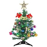 J-KONKY ミニ クリスマスツリー 卓上 50cm 飾り ライト付き 高濃密度 組立簡単 収納便利 電飾つき セット