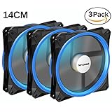 Novonest 140mm PCケースファン LEDリング 静音タイプ 25mm厚 3ピン(青い 3本1セット)