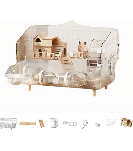 Amazon | ハムスターケージ 2 階建て 透明アクリル製｜複数飼い対応（3 