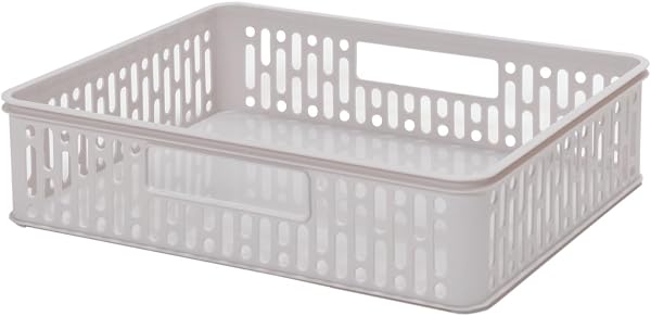 サンコープラスチック(SankoPlastic) 収納 eラック バスケットL 幅31.7×奥行24.8×高さ7.6cm ベージュ 日本製 ケース スタッキング 整理整頓 スペース 有効利用 シンプル 436177 - 1