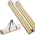 FIELDOOR 木製テントポール 直径32mm （3本連結/240cm/ポールエンド6mm） 【ナチュラル】 2本セット ＆ 収納バッグ セット 分割式 タープ ロープ抜け防止 ローレット加工 ウッドポール