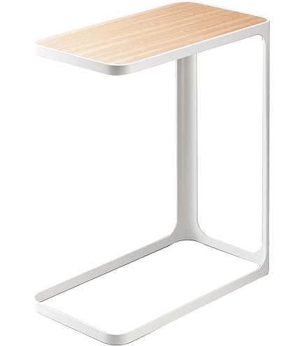 Plateau Avec Pieds En Bois YAMAZAKI 32x32x13cm - Blanc, Acier Et Bois, Multifonction Déco Et Rangement