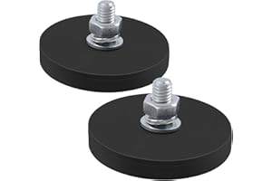 MAGXCENE 2個入り 超強力 マグネット 丸型 台座 ネオジム磁石 ラバーコーティング 強力磁石 M6ネジ付き スタッド付き ネオジム磁石ベース ツール、LED作業灯、カメラ、車用ベ の磁気マウント 直径 43mm