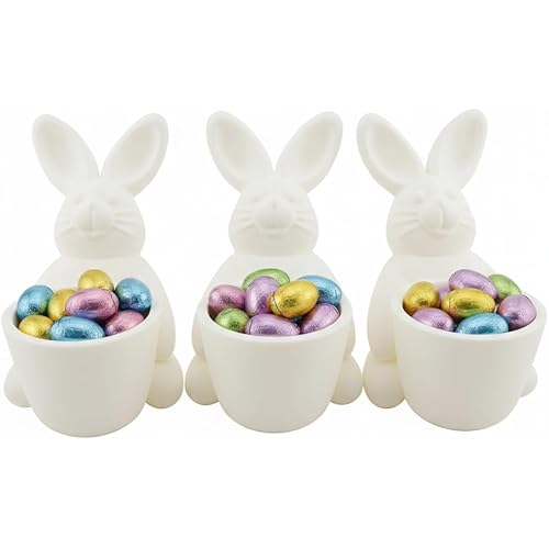 Easter Bunny, Easter décor, White Rabbit Egg Holder, Set of 3, Decorative Easter Bunny with Ears for Chocolate Eggs, Candy, T