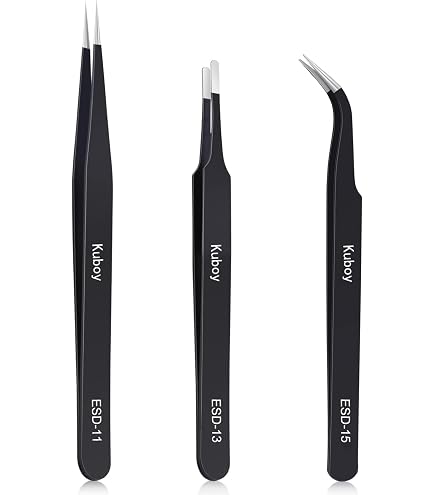 Uxcell ESD-15 Anti-Static Tweezers - Stainless Steel Curved Tip, Non-Magnetic, 4.84 Inch Length For Electronics, Jewelry, Crafts