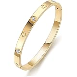 PDWZNBA 18K Gold Plated Love Friendship Bracelet with Cubic Zirconia Stones Bangle Cuff Best Gifts with Crystal for Mother's 