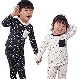 yuzuyu_shop 男女兼用 女の子 男の子 パジャマ 部屋着 お揃い 星柄 星 スター　子供服 キッズ服 ベビー服 春服 夏服 秋服 冬服 (120cm, 紺)