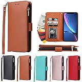 Eastwave for アイフォン XR ケース for iPhoneXR 手帳型 for iPhone xr 財布型 ICカード コインポケット ストラップ付き カード 収納 小銭入れ ファスナーポケット付き PUレザー 5色 ブラウン