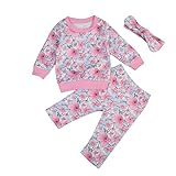 Cutelove　Tシャツ+ロングパンツ+ヘッドバンド3点セット　パジャマ　部屋着　花柄　長袖　綿　女の子　ベビー　赤ちゃん　幼児　ベビー服　秋　冬　可愛い　ファッション　素敵　カジュアル　普段着　韓