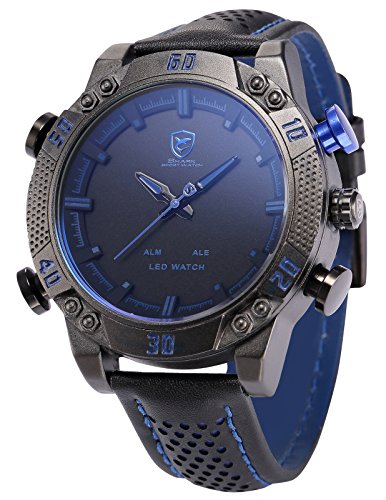 [シャーク]Shark 腕時計　LED　日付?曜日表示　アラーム機能付き　ブラック　レザーバンド　SH265 メンズ