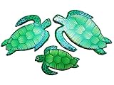 セットof (3 ) 手彫りand Paintedトロピカルスタイル木製壁Decor Hanging Turtles 。