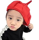 【Ludus Felix】とんがり ニット帽　ニット帽子　ベビー ＆ キッズ 子供　こども用　男女兼用　選べるカラー５色　【しずく型でかわいい！】 (レッド)