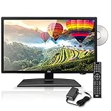 Pyle 18.5インチ 1080p LED RVテレビ - スリムフラットスクリーンモニター FHD 小型テレビ HDMI/RCA/マルチメディアディスク/DVDコンボ付き 12/24ボルト カーアダプター 壁取り付け Mac PC対応 リモコン付き ブラック