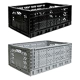 【Ay-kasa】 収納ボックス コンテナ マルチウェイ マキシボックス 2個セット (ブラック×グレー)