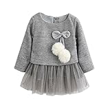 ニットヘアボールNetゴールド箔ドレス、balakie女の子長袖ニットリボン新生児チュチュプリンセスドレス0 – 24 m 6M グレイ BK-15989