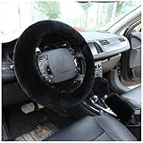 mlovesie 3点1セットソフトプラッシュ本ウール車ハンドルカバーハンドブレーキカバー&ギアシフトカバーfor 14.96インチx 14.96「Steelingホイールで直径 ブラック ML-MH