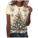 [Avarrerog] レディース クリスマス 赤 Tシャツ プリント トップス 半袖 大きいサイズ