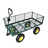 ガーデントロリートラック、四輪輸送金網、フレームとグリーンライニングを含むケージプラットフォーム、300kg