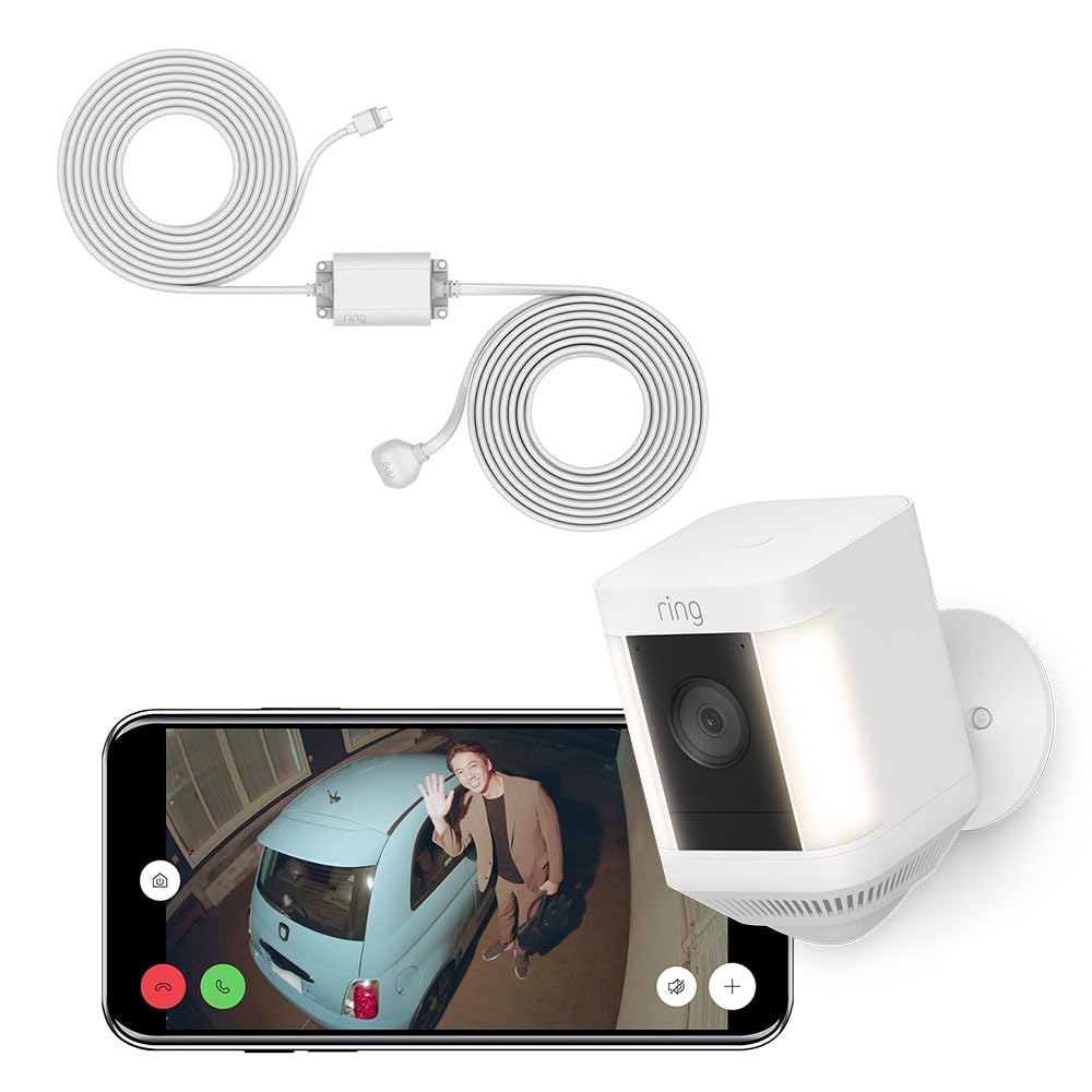 Ring Spotlight Cam Plus, Battery (リング スポットライトカム プラス バッテリーモデル) ホワイト + 屋内/屋外兼用電源アダプター | Ring Homeプラン30日間無料体験