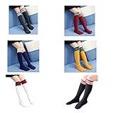 YUEGUANG 子供 ハイソックス 膝丈 男女兼用 6足セット 春夏秋 ストライプ 可愛い ハイソックス 靴下 子供 暖かい カジュアル 通学 ニーハイ (L(43cm))