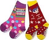 ベビーストーリー 2足組 スマイル&スカル ハイソックス ピンク 9cm - 12cm 2111-12 脱げにくい仕様 日本製