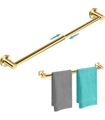 BESy Adjustable Towel Bar Rack – 16.5 To 28.7 Inch, Brushed Gold Stainless Steel, Wall Mounted For Bathroom