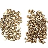 KUKU工房 片面カシメ 100組セット レザークラフト材料 (ライトゴールド, 頭4mm 足4mm)