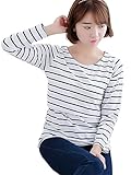 Banane D'or マタニティ 授乳服 長袖 ボーダー Tシャツ (XXL, WHT × BLK)