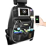 HONCENMAX 車用シートバックポケット 後部座席 収納バッグ 大容量 バックシートポケット 多機能 車内整理 小物入れ 取り付け簡単 PUレザー製 4個USBポートスマホ IPad ティッシュホ