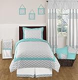 Turquoise and Gray Zig Zag Childrens and Kids Bedding Set 4 Piece Girl or Boy Twin Set [並行輸入品]