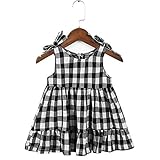 夏 ベビー服　 ワンピースドレス　チェック柄　ノースリーブ　ふわふわスカート 赤ちゃん 蝶結び 　縞模様　コットン100% ブラック24-36M