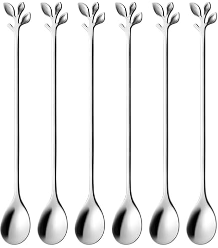 SGVRPVZ 12-Piece Mini Coffee Spoon Set - Silver Tulip/Rose Handle, 6" Stainless Steel For Espresso, Tea, Desserts