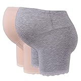 hibote ２点セット　マタニティ　妊娠　調整可能　コットン製　オーバーバンプ　下着　ショーツ　ズボングレー&肌色/M
