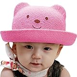 アップルスノー(applesnow) 赤ちゃんを日差しから守る ベビー 用 麦わら帽子 くま 耳 付き 男女 兼用 帽子 男の子 女の子 (頭囲48cmピンク)
