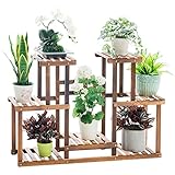 IAIZI 木製植物フラワーディスプレイスタンド木製ポットシェルフストレージラック屋外屋内7ポットホルダー100 * 70 * 25cm